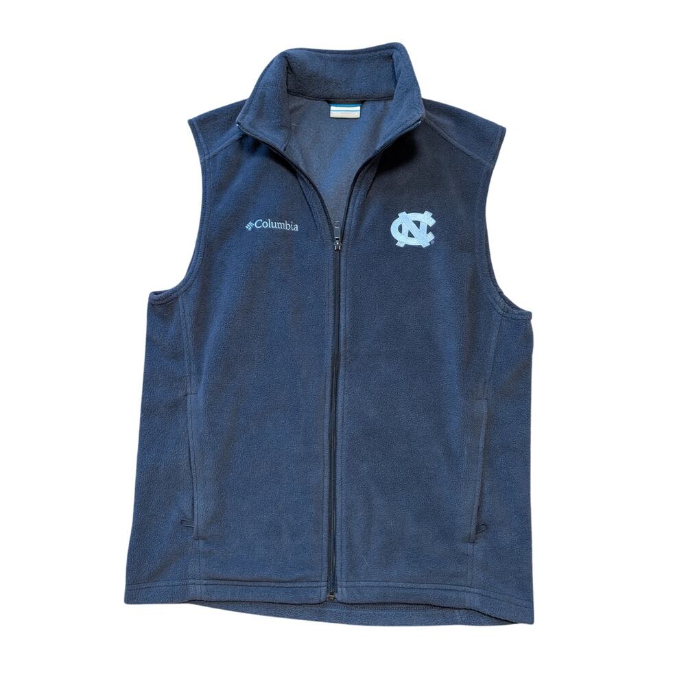 UNC Columbia full zip, Men's Fleece vest, size Small; Navy Blue, North Carolina